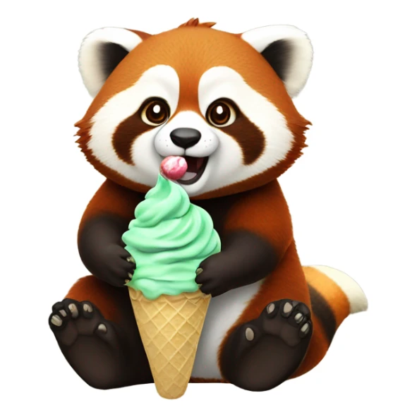 1 chubby extra large realistic Red panda eating mint chocolate chip ice cream  sticker