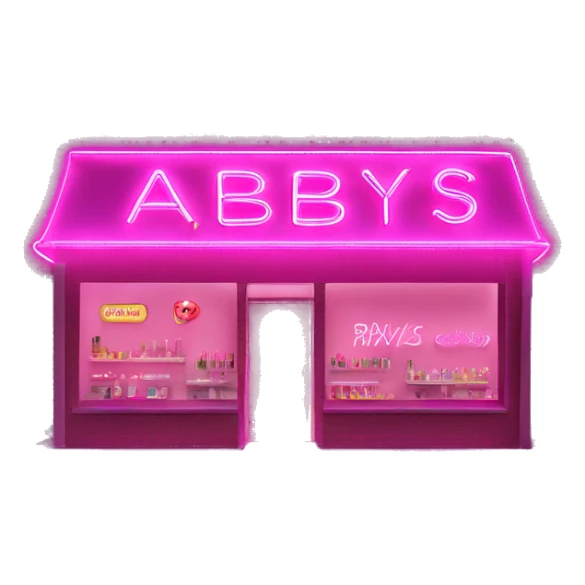 Pink neon sign that says “Abby’s Nail Bar” sticker