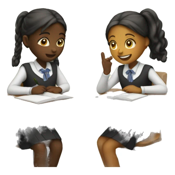 Two schoolgirl at the table are talkng sticker