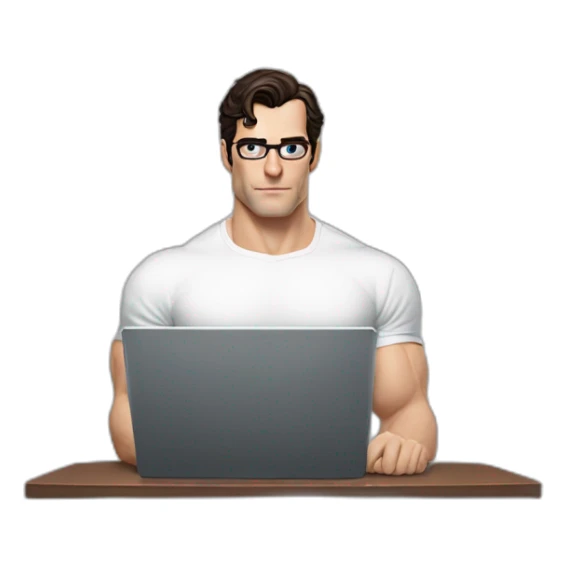 front view of henry cavill clark kent wearing white t-shirt using a laptop sticker