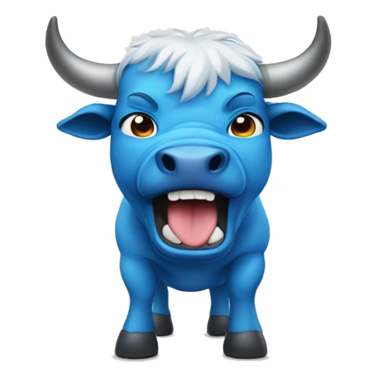 a cute blue bull that is trying to look tough sticker