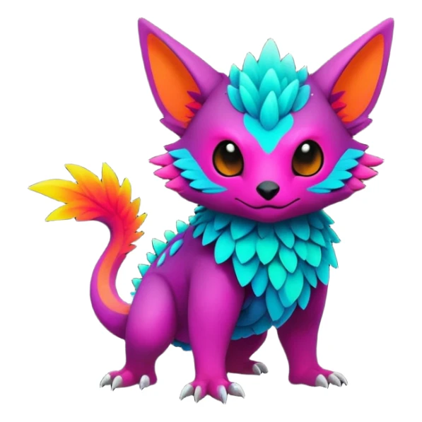 lush warm-colored colorful neon-colored Fakémon-Trico-creature (full body) sticker