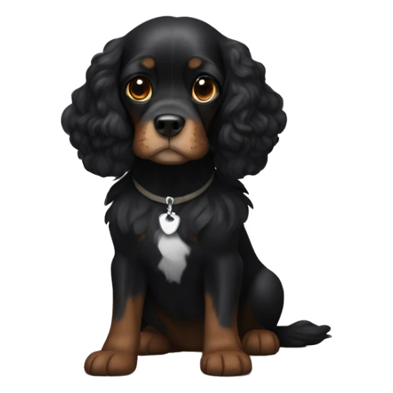 Small completely black king spaniel with black fur on his whole face and white stripe on chest sticker