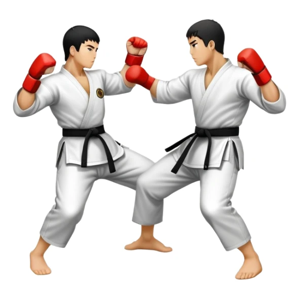 Round emblem symbolizing striking martial arts. The emblem features two fighters in dynamic stances, one delivering a powerful punch while the other defends with a block. In the center, a stylized fist and foot crossed to represent the essence of striking.  sticker