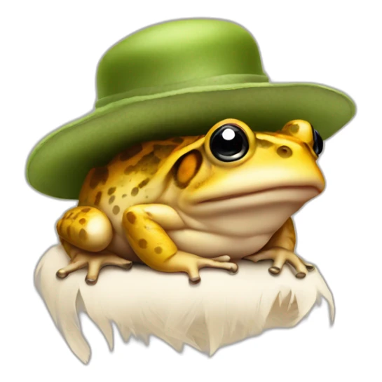 toad in a woman's hat with a feather sticker