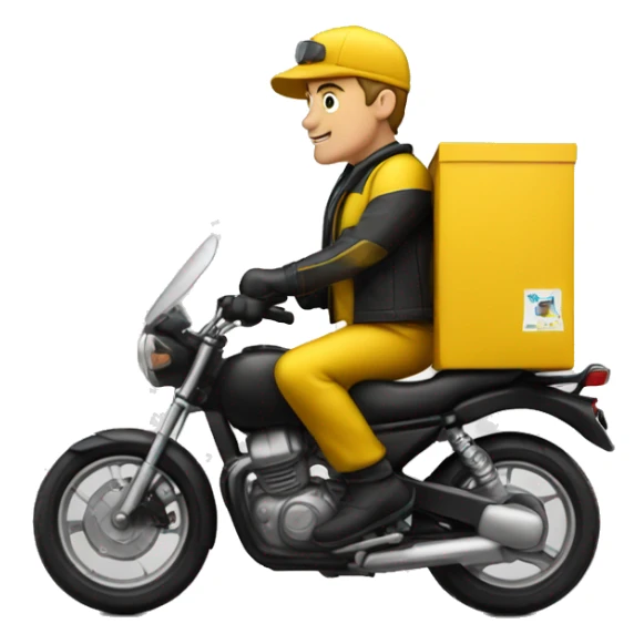 Delivery man in a motorcylce with colors yellow and black sticker