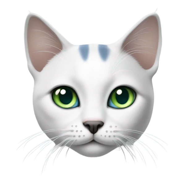 white and grey shorthair cat, one blue eye and one green eye sticker