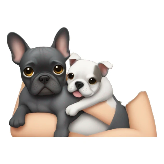 A blonde with a square hugs a gray French bulldog sticker