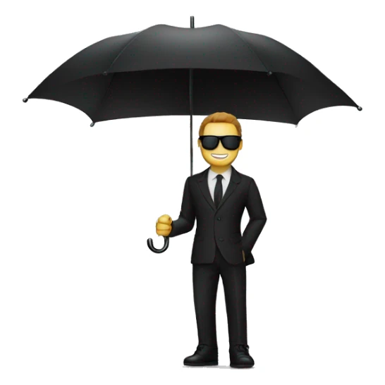 Mysterious guy with black sun glasses  and black suite with n black umbrella  sticker