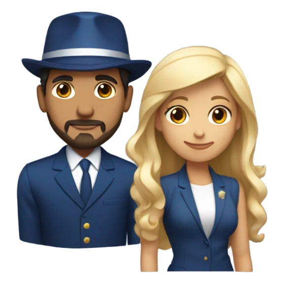 Puerto rican beard short hair with blue hat and navy blue suit marrying  with blond long hair girl sticker