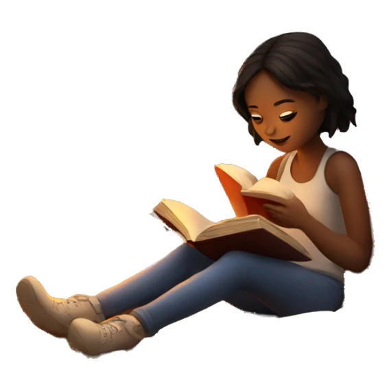 Girl reading a book next to a cozy fire sticker