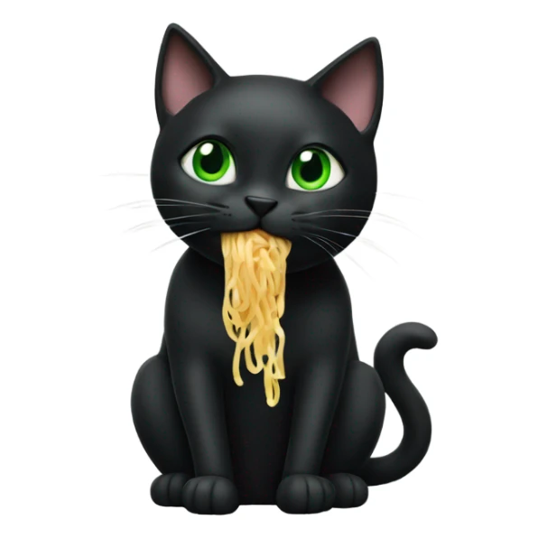 black Cat green eyes eating pasta sticker