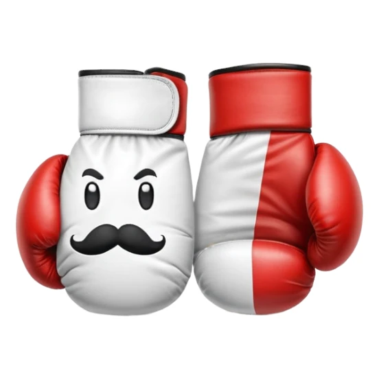 Red and white boxing gloves with Mario M logo and mustache design sticker