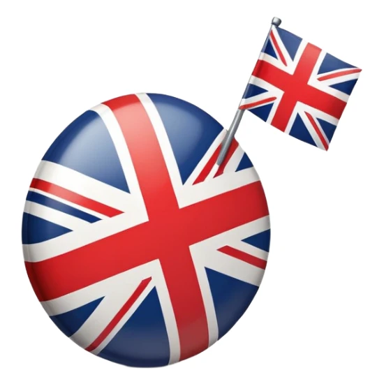 A cartoonish emoji representing English language priority, with the English flag and number 1 symbol sticker