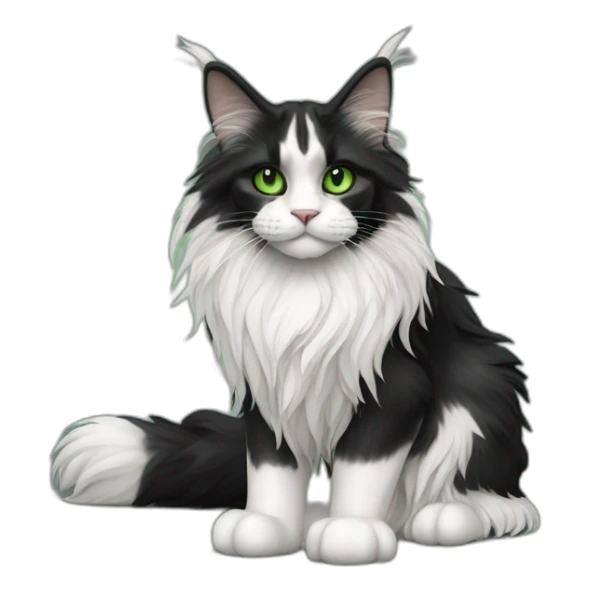 Black and white Maine coon with green eyes, full body, realism sticker