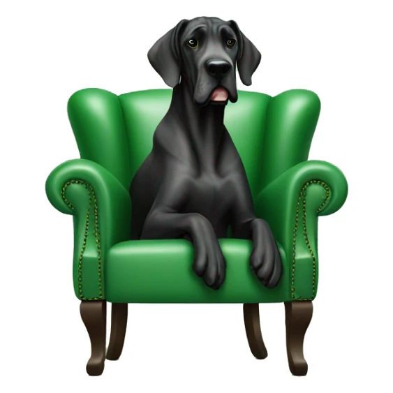 Black great Dane sitting on green leather armchair sticker
