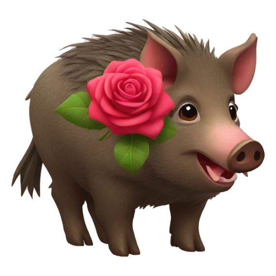 wild boar with a rose in its mouth, which has hearts instead of eyes sticker