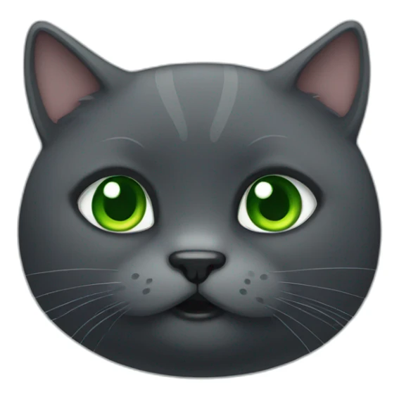 A dark grey cat, a big fat, old and cute. It has green eyes sticker