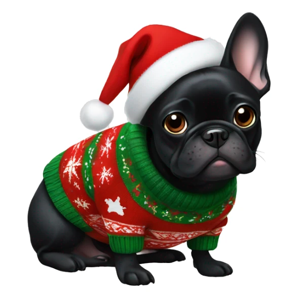 Black Frenchie in a Christmas sweater  sticker