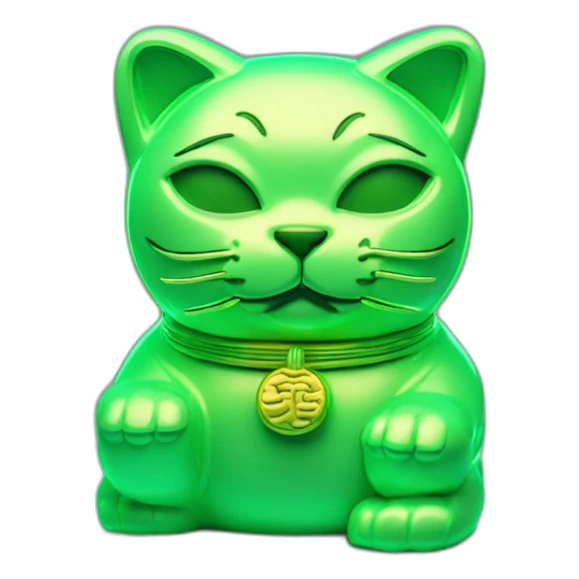 maneki neko 3d in the form of green neon sign sticker