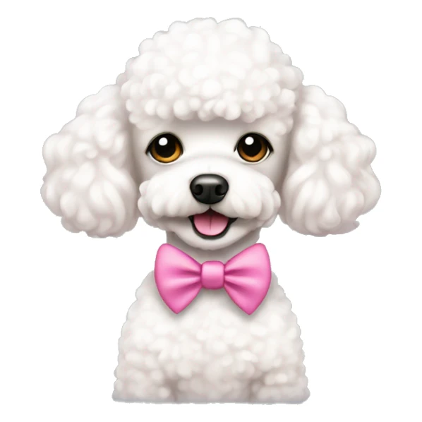 White toy poodle with pink bow around neck sticker