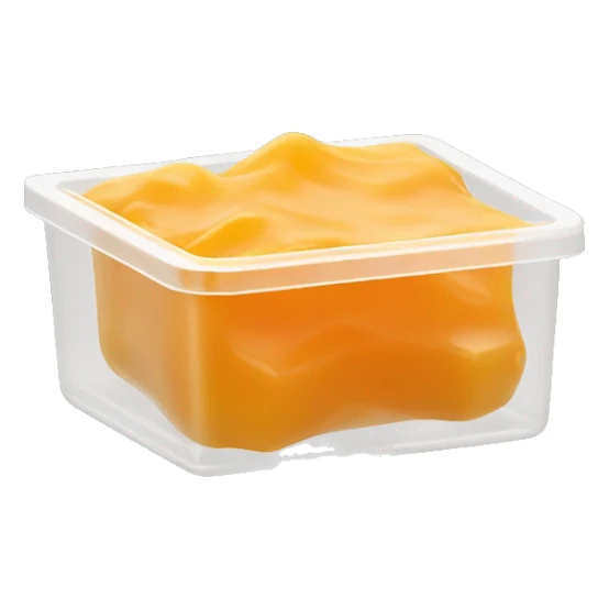 yellow ish orange wax substance in small clear container sticker