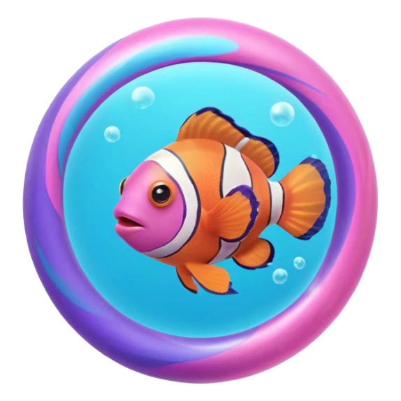 ball of cyan and pink, purple colored magic goo with Rainbow Colored ClownFish sticker