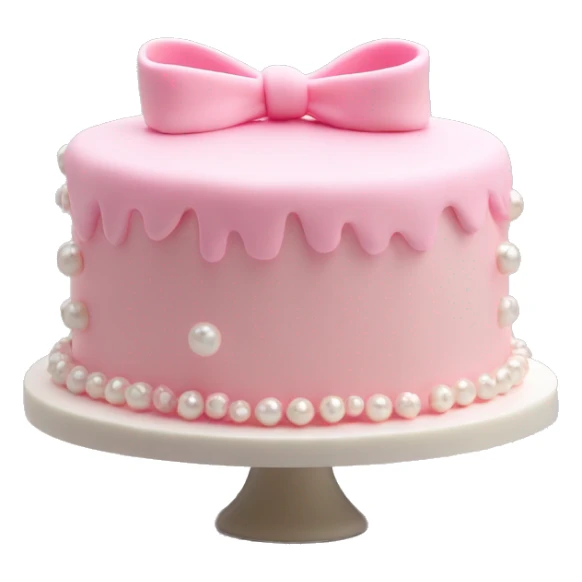 light pink cake with mini bows around it and white pearls sticker