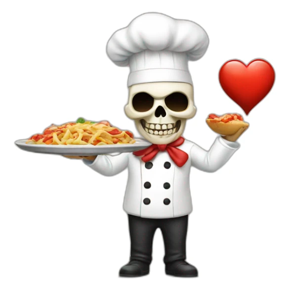 skull chef blowing a kiss heart sticker