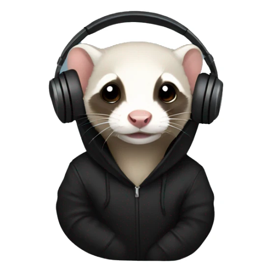 Ferret in a black hoodie and headphones sticker