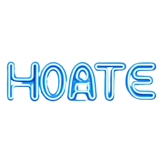 Blue neon sign with the word hate sticker