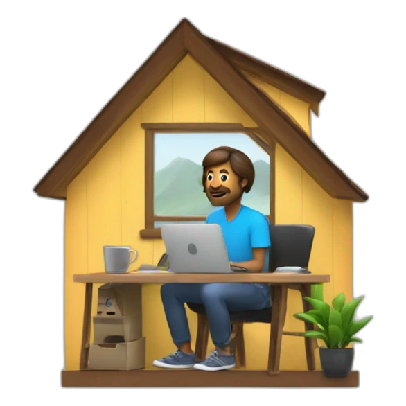 entrepreneur en tiny house qui travail sur un ordinateur sticker