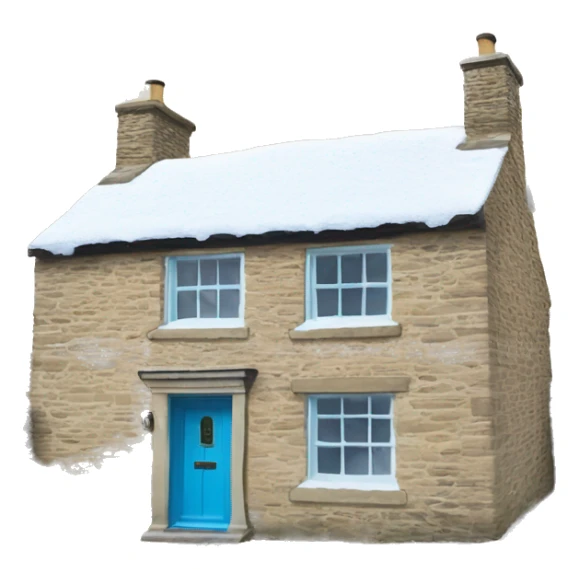 Snowy stone cotswolds cottage with sky blue door  sticker