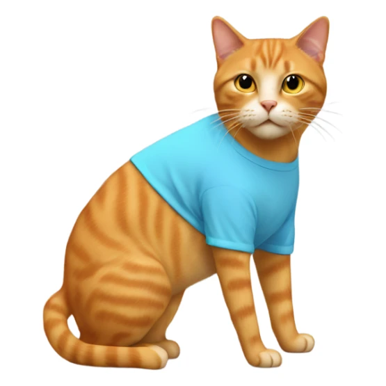 tan-red cat wearing a light-blue t-shirt taps musical keyboard sticker