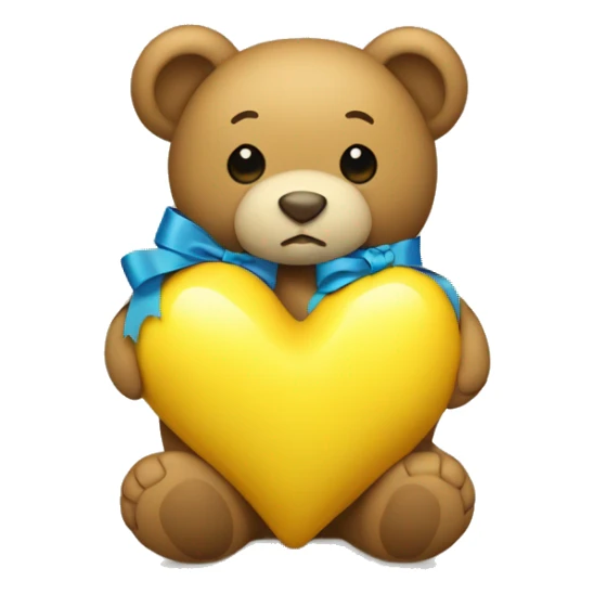 teddy bear hugging a yellow heart with a blue bow on it sticker