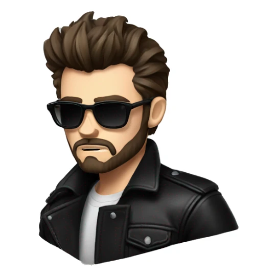 James dean but with dark brown hair und beard, cool outfit, black leather jacket and black shirt underneath, evil look, angry look sticker