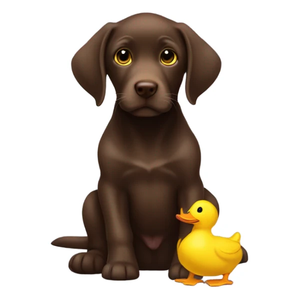 Chocolate lab puppy with big yellow duck toy sticker