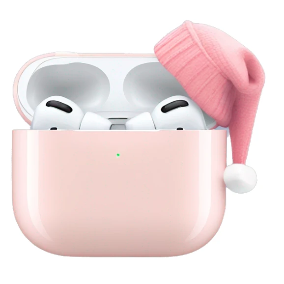 light pastel pink AirPods pro with pink christmas hat sticker