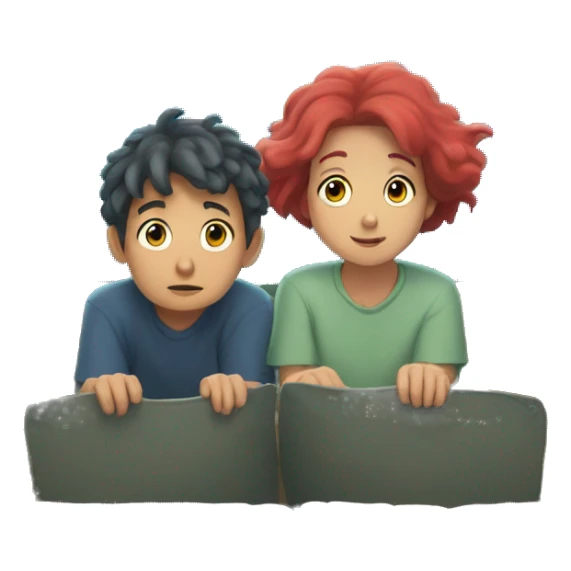 cute couple watching film ponyo underwater sticker