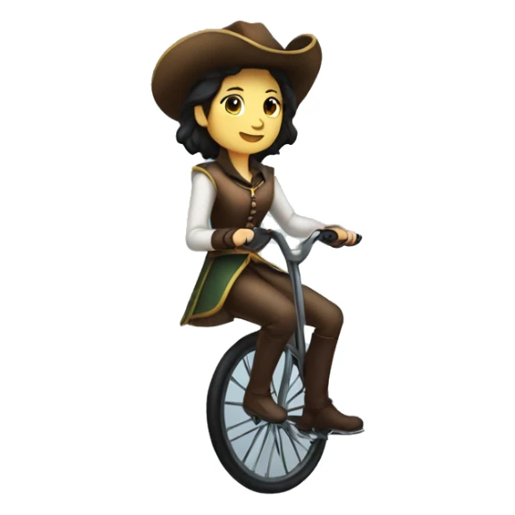 female musketeer riding a unicycle, dark hair, average build, unicycle sticker