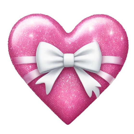 pink glittery heart with white bow wrapped on heart sticker