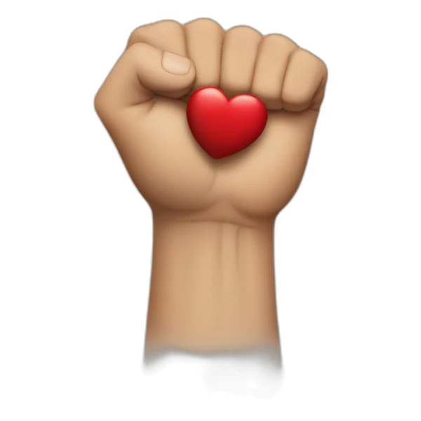 clenched fist grabbing a heart sticker