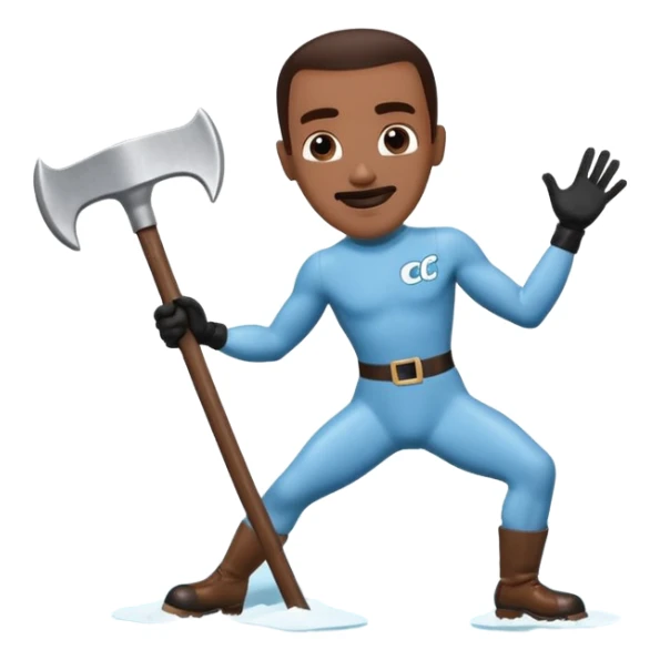 Frozone retro sticker, sliding on ice, playful expression, vintage sticker look written "c'est carré dans l'axe" sticker