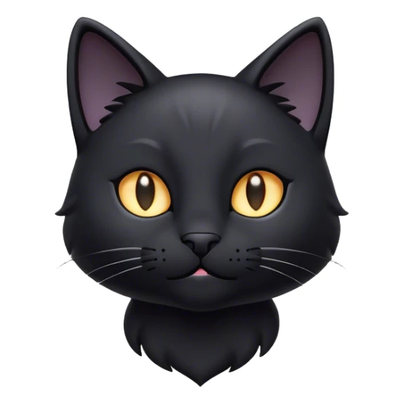 Cinematic Cute Black Cat Portrait Emoji, Head tilted playfully and inquisitively, sleek black fur with subtle hints of deep gray, Simplified yet adorable features, highly detailed, glowing with a warm, friendly glow, high shine, curious and affectionate, stylized with a touch of whimsy, bright and alert, soft glowing outline, capturing the essence of a mischievous yet loving kitten, so endearing it feels like it could pounce out of the screen and play! sticker