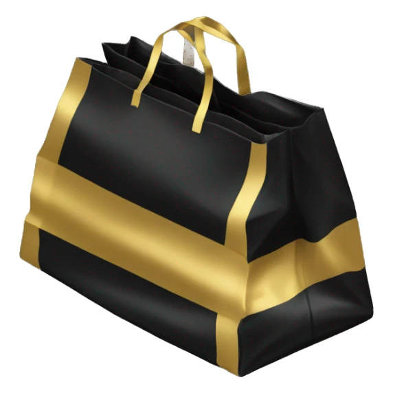 An image of a black plastic bag with diagonal gold stripes. The top part has a cutout handle for easy carrying sticker