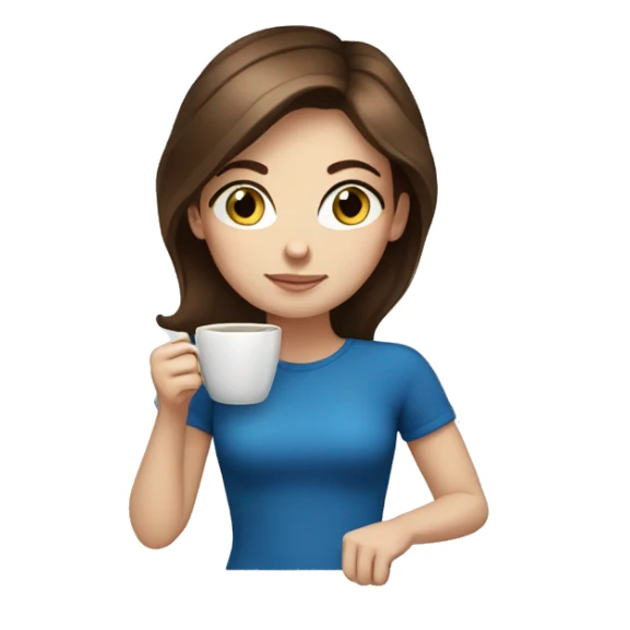 White girl brown hair blue eyes drinking coffee sticker