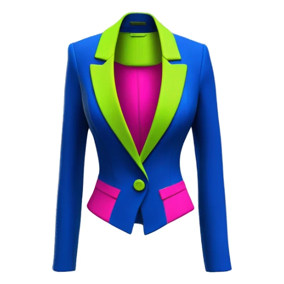 Realistic isolated long cobalt blue and hot pink open fashion blazer jacket with lime green Bustier underneath it. sticker