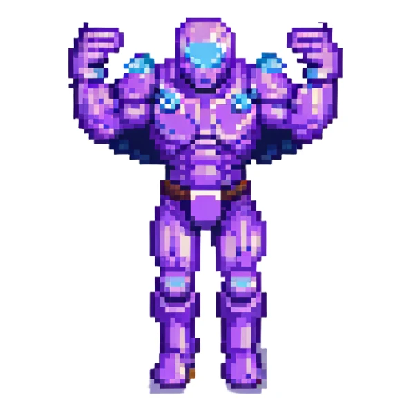 X-Men Sentinel, full body, flying, pixel art style, arms extended sticker