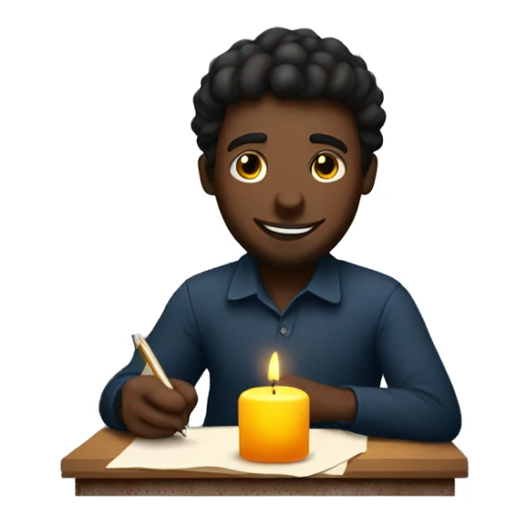 a man writing a letter and being happy. with a candle in the darkness sticker