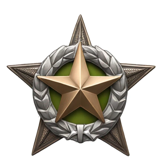 Bronze military badge with a silver star and a wreathe sticker
